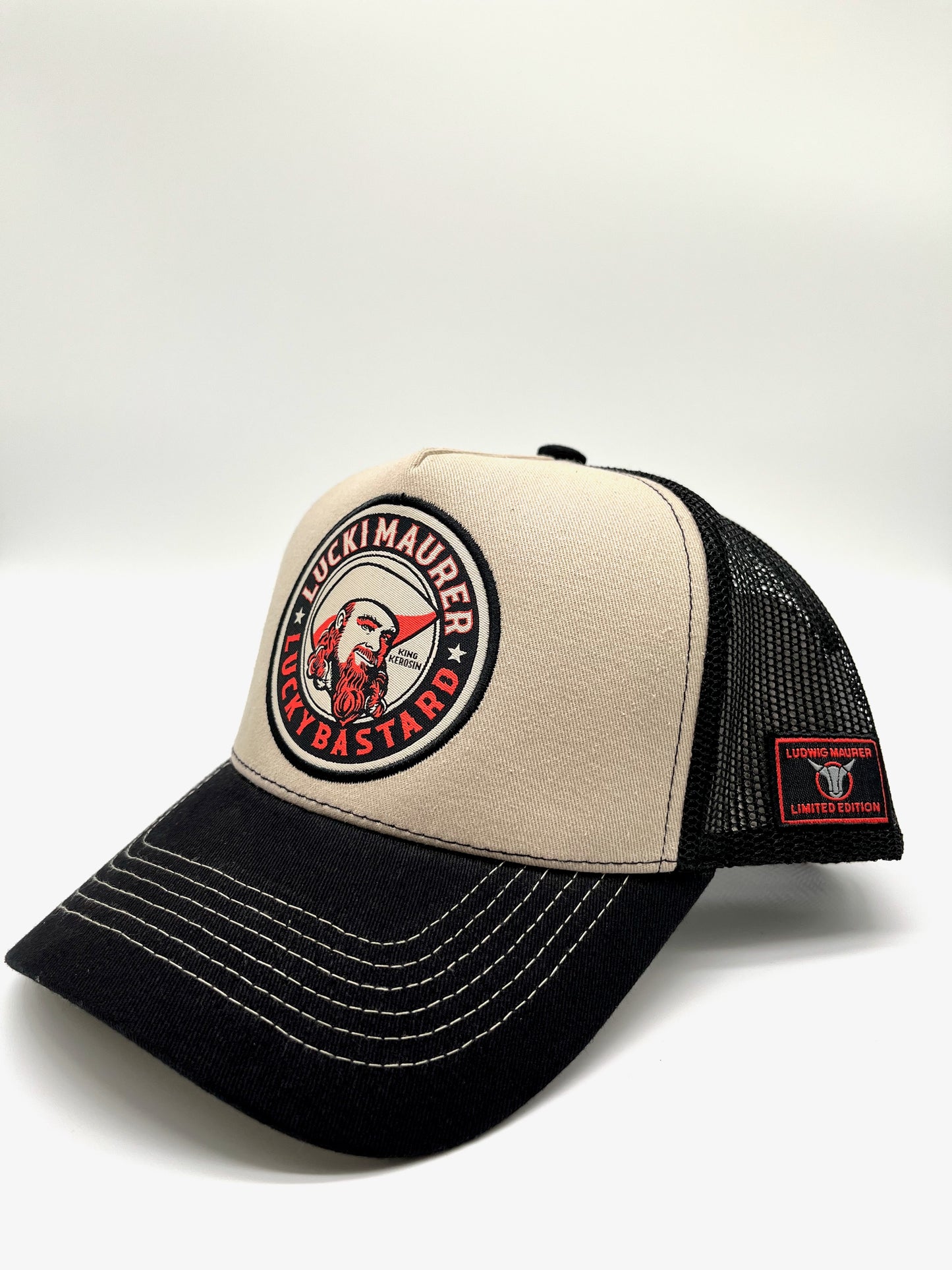 Cap Lucki Maurer "Lucky Bastard" off white - 60% Baumwolle, 40% Polyester