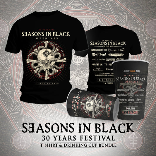 Bundle: Festivalshirt 30 Jahre Seasons in Black  100 % Baumwolle + Festivalbecher