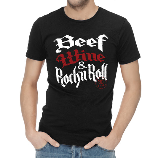 Herrenshirt – Beef Wine & Rock’n Roll 96 % Baumwolle, 4 % Elasthan